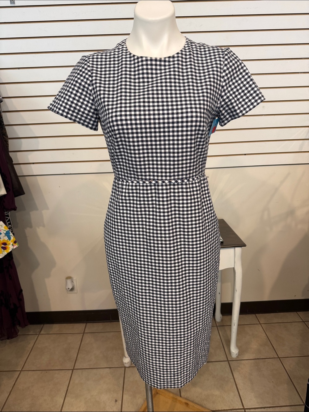 J. Crew Navy and White Gingham Midi Dress